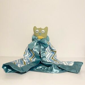 Cocalo Green Owl Baby Lovey Blanket Print Bow Chevron Satin Lined Security Blue